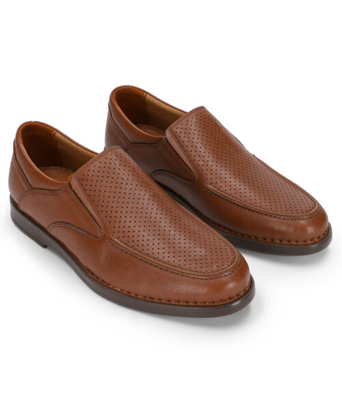 Men's Brown Leather Dotted Casual Slip-on Loafers