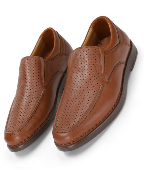 Men's Brown Leather Dotted Casual Slip-on Loafers
