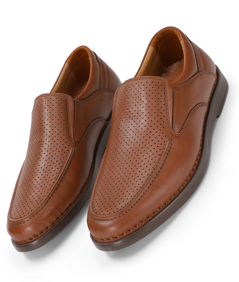 Men's Brown Leather Dotted Casual Slip-on Loafers