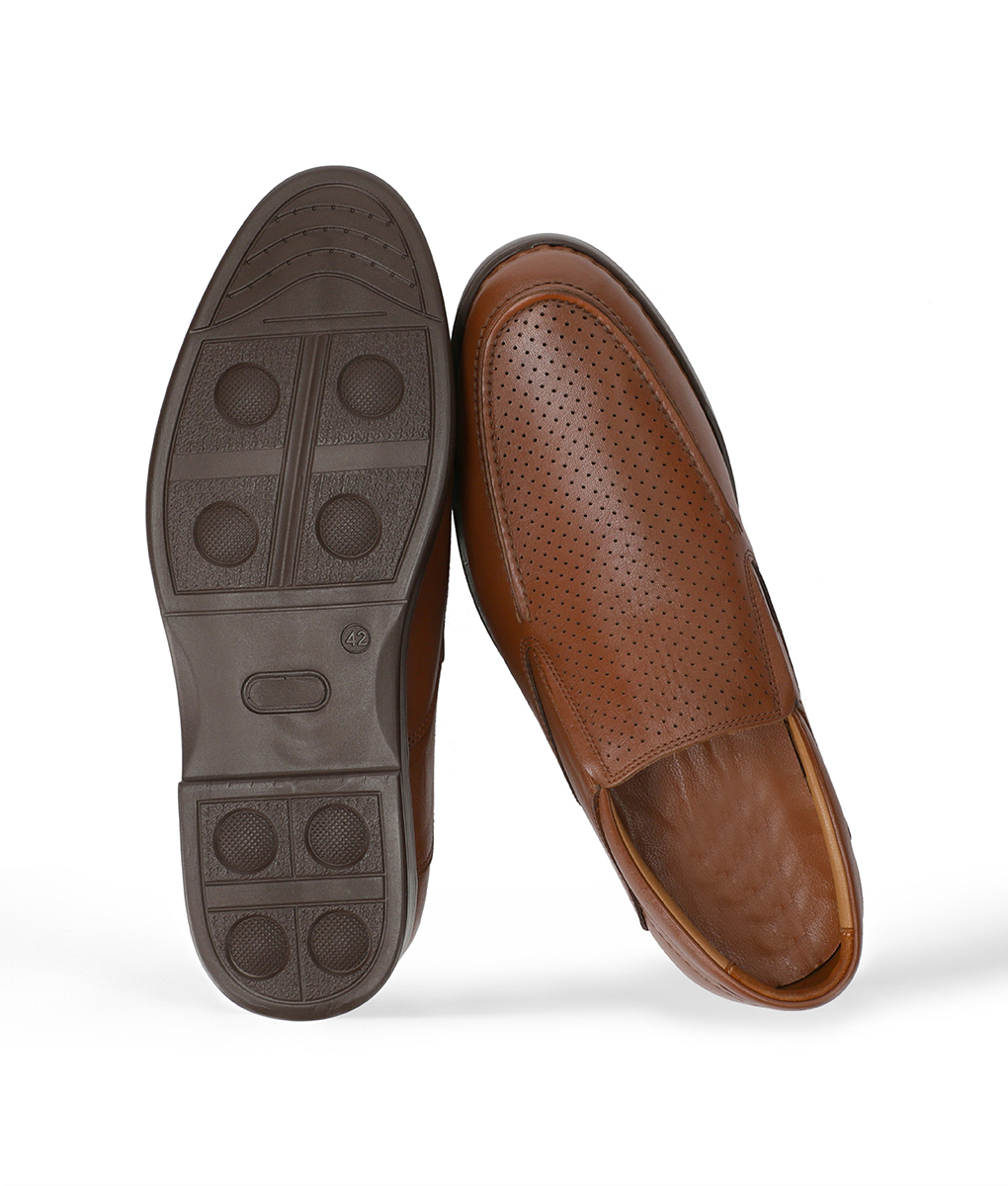 Men's Brown Leather Dotted Casual Slip-on Loafers