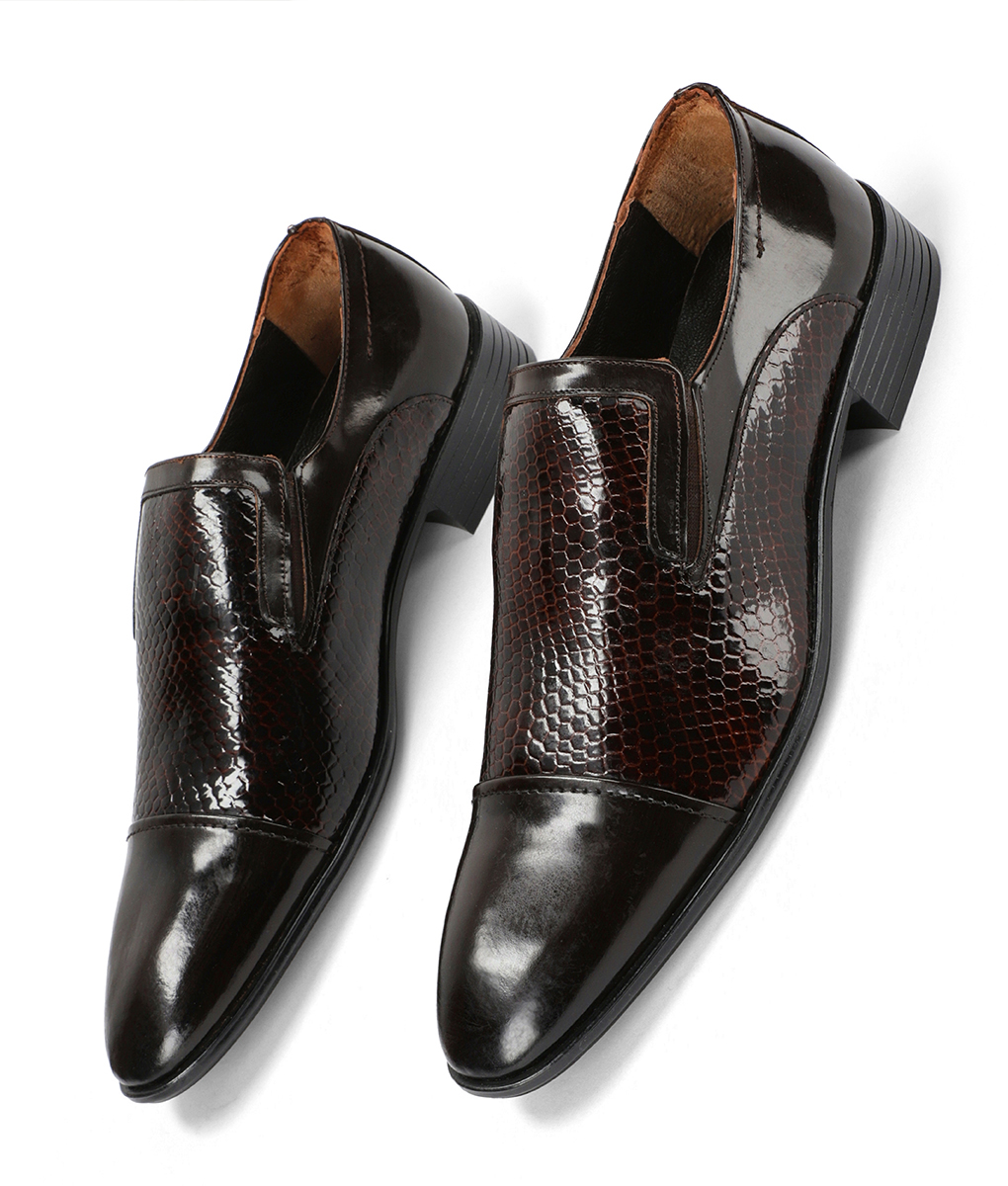 mens brown leather slip on shoes