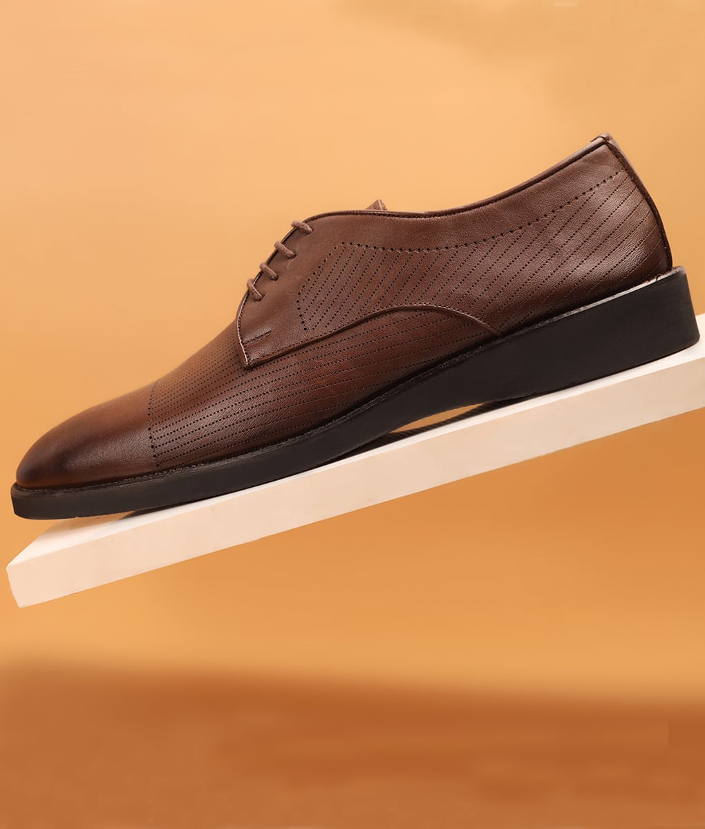 Men's Brown Leather Lace Up Formal Dress Shoes