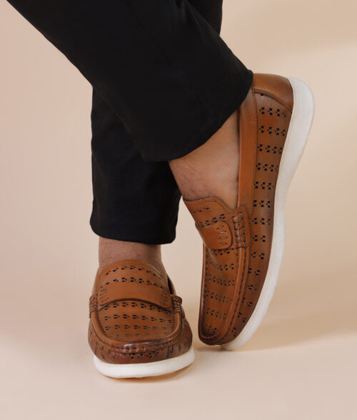 Men's Brown Leather Tri-Dotted Casual Slip-on Loafers