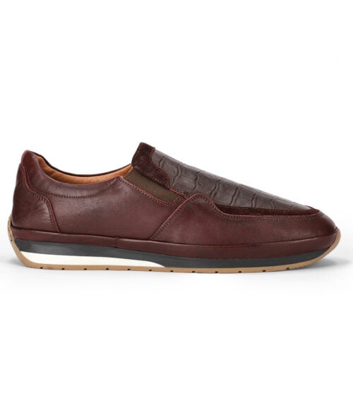 Men's Burgundy Leather Crocodile Style Casual Slip-on Loafers