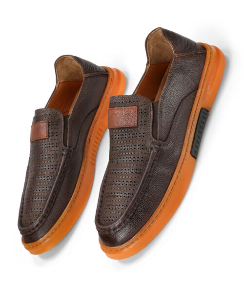 Men's Dotted Casual Brown Leather Loafers