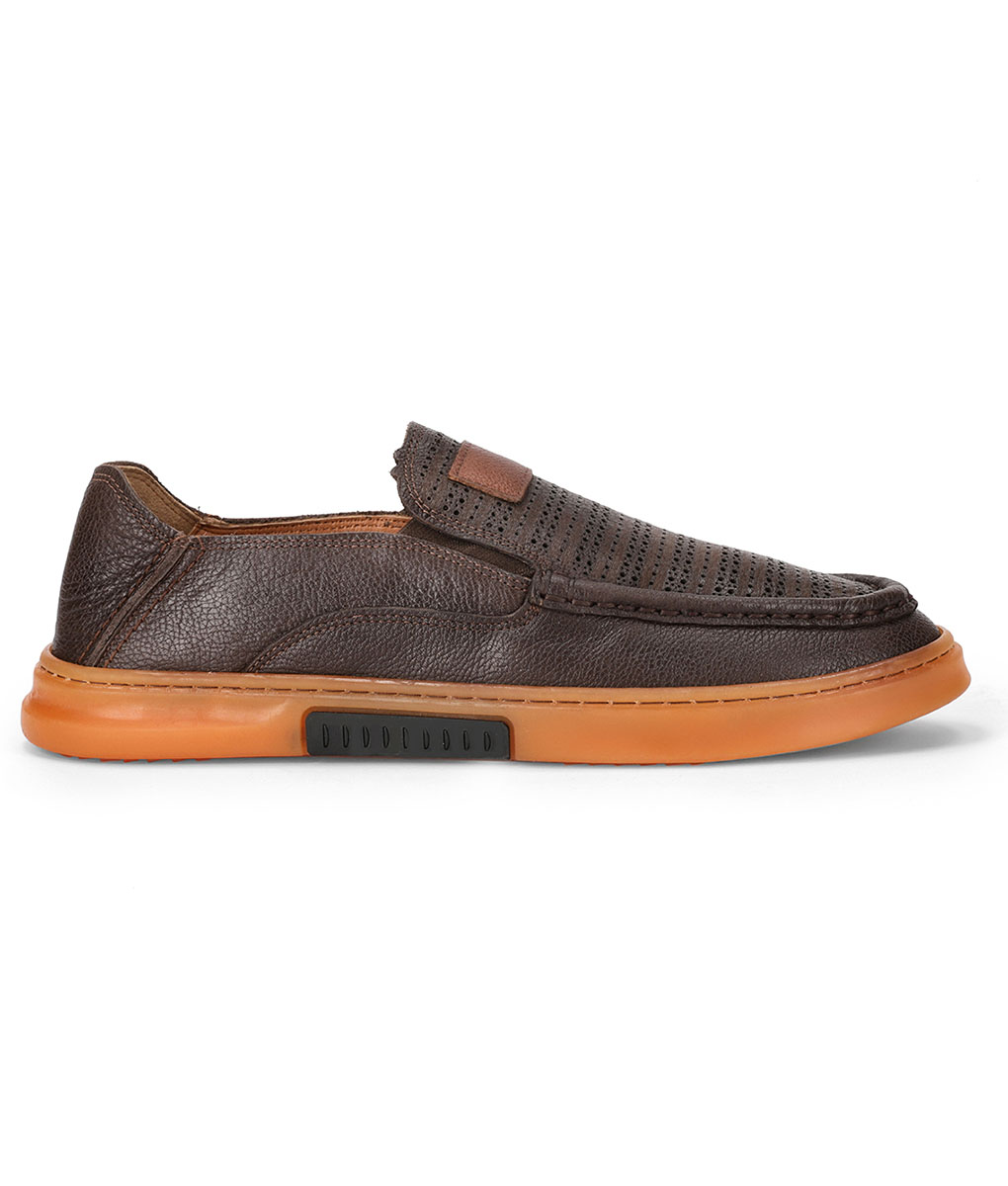 Men's Dotted Casual Brown Leather Loafers