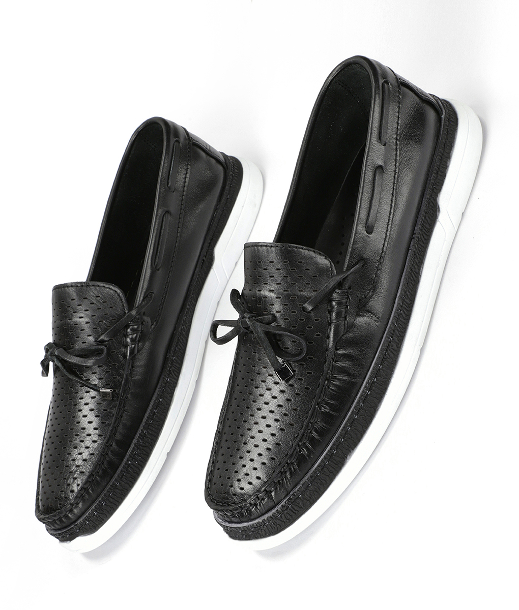 Men's Glossy Black Leather Casual Slip-on Loafers