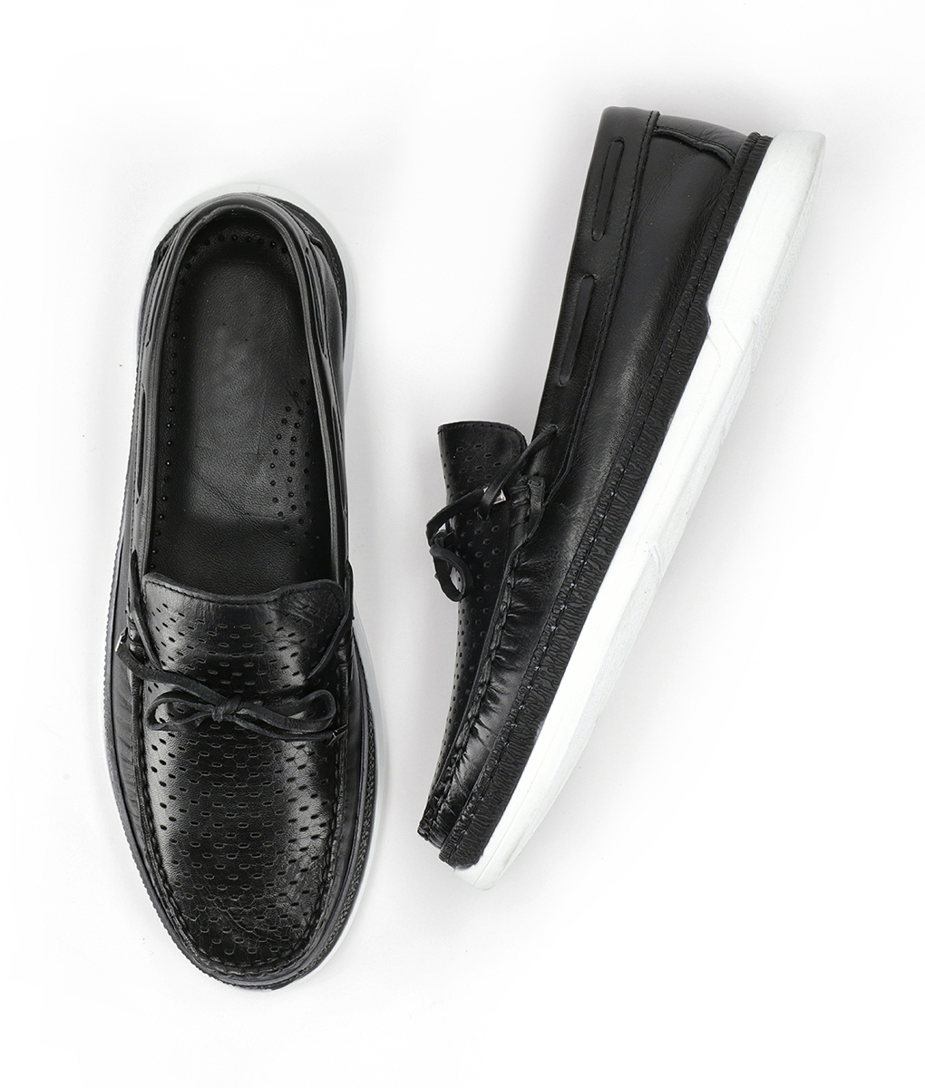 Herbert Mens Black Leather Boat Shoe
