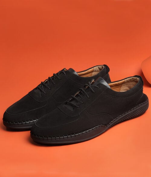 Men's Jet Black Leather Casual Sneakers