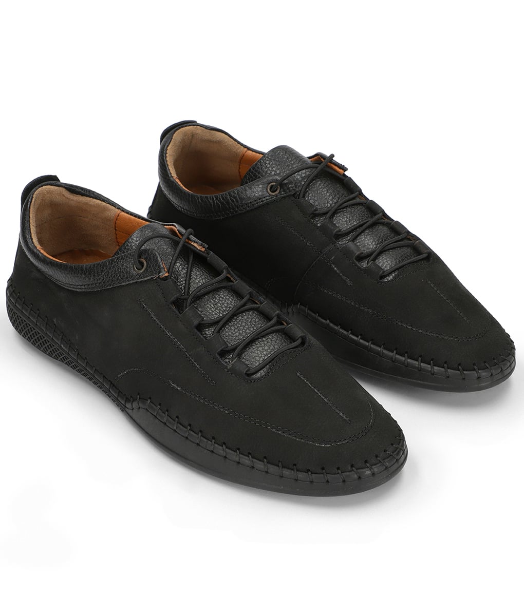 Men's Jet Black Leather Casual Sneakers