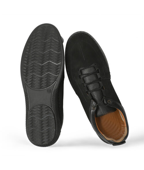 Men's Jet Black Leather Casual Sneakers