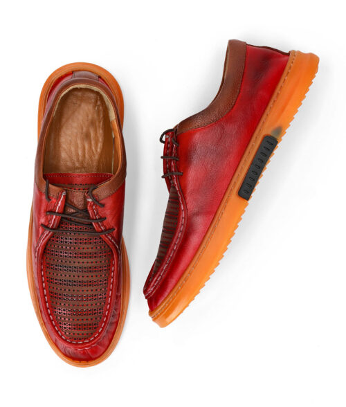 John Mens Red Leather Sneaker