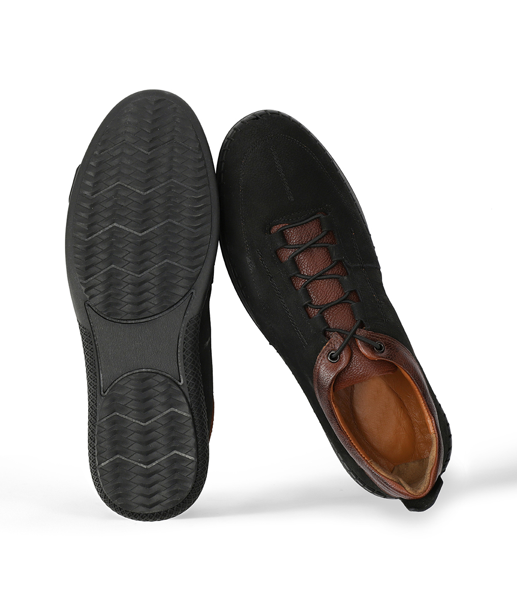 Men's Two-toned Black Leather Lace Up Casual Shoes