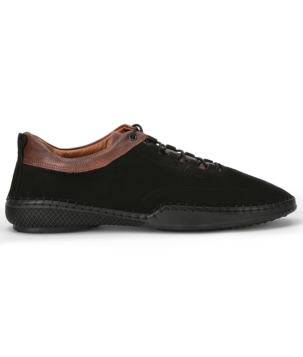 Men's Two-toned Black Leather Lace Up Casual Shoes