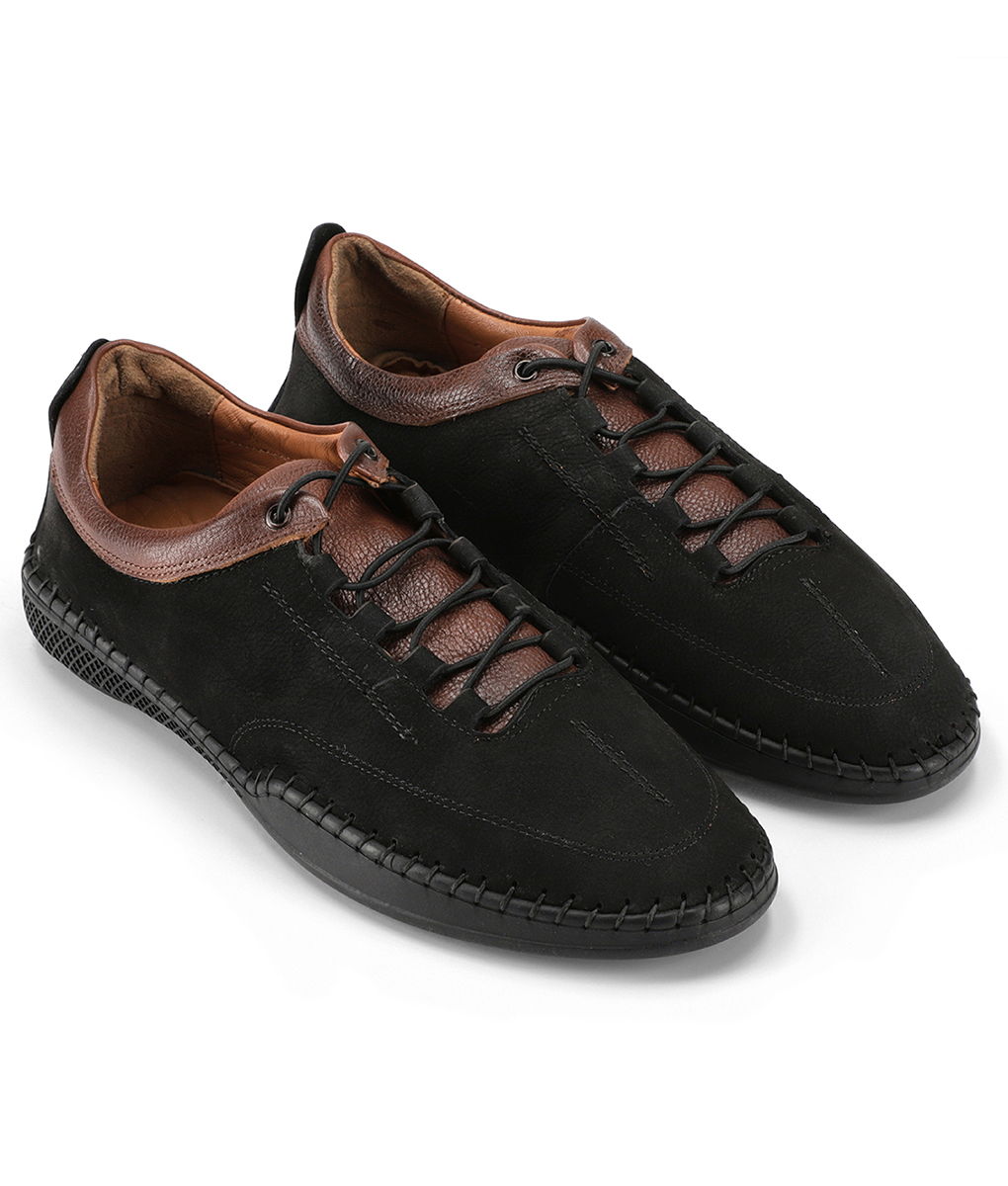 Men's Two-toned Black Leather Lace Up Casual Shoes