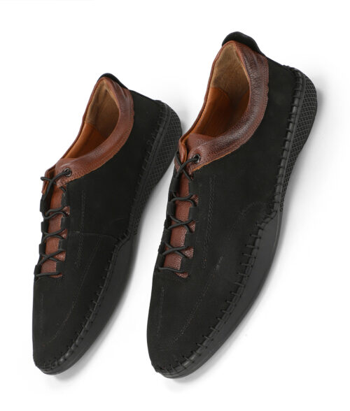 Men's Two-toned Black Leather Lace Up Casual Shoes