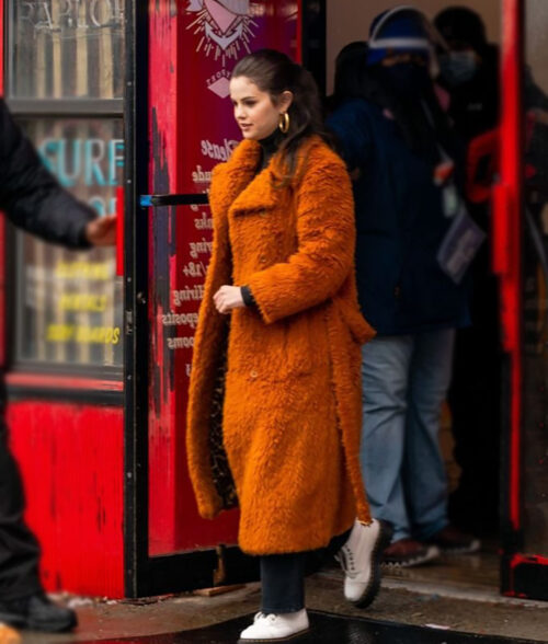Only Murders in the Building Selena Gomez Burnt Orange Fur Coat