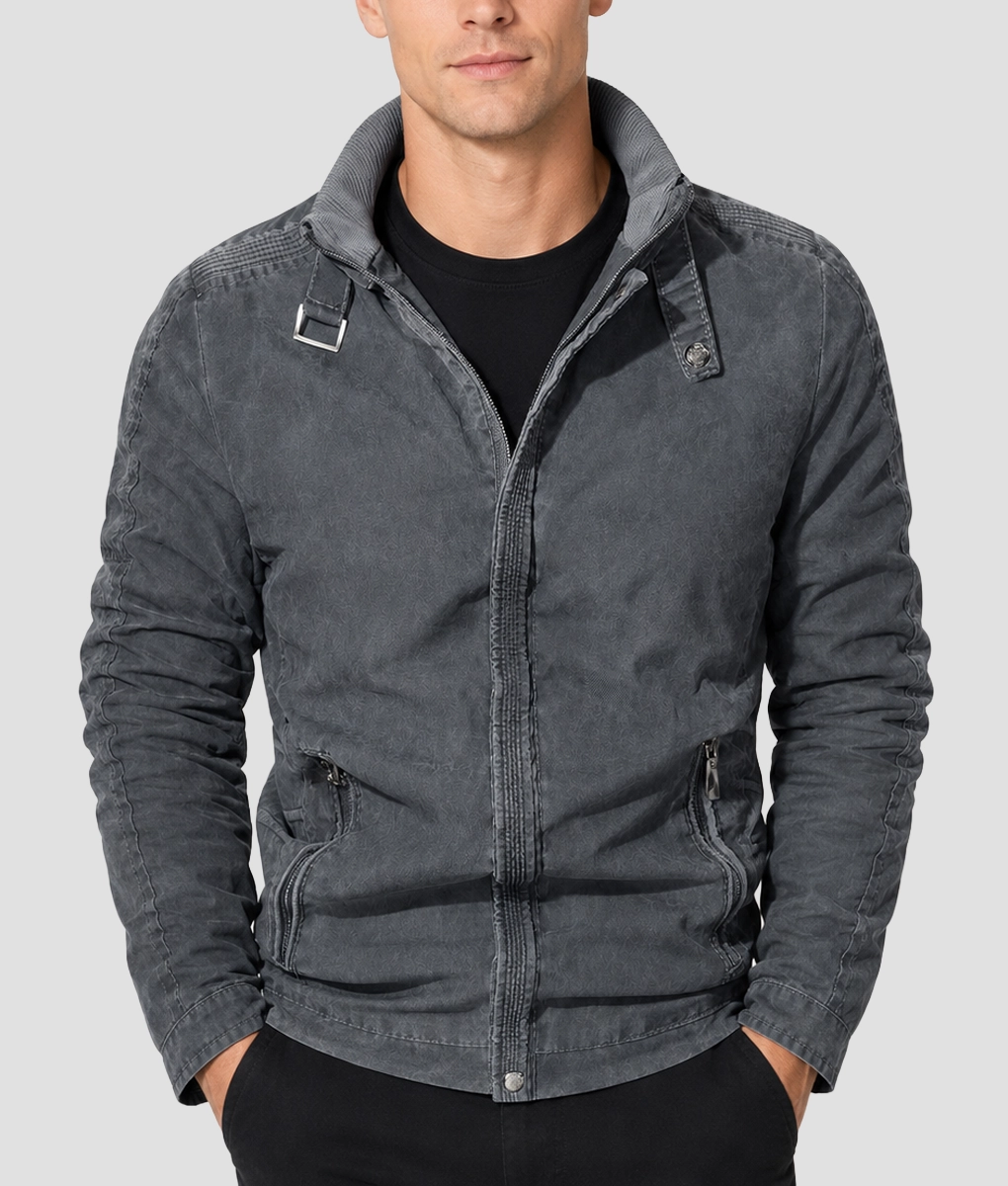 Paul Men's Gray Western Rider Suede Jacket - Front