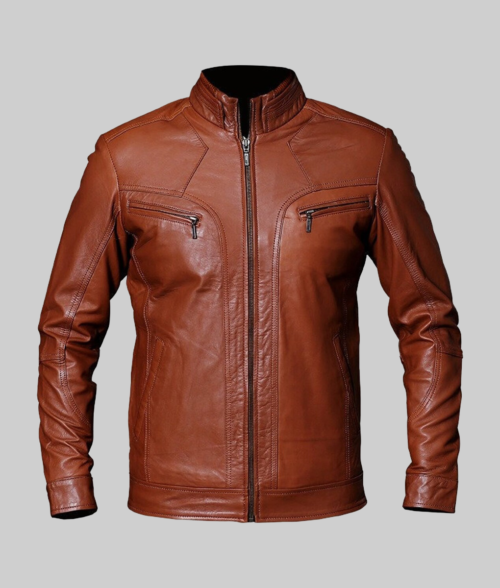 Reid Men's Brown Classic Rider Cafe Racer Leather Jacket-FrontView