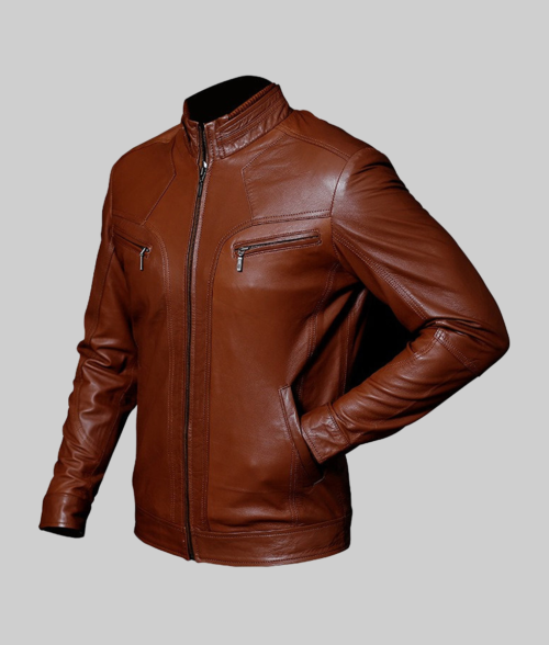 Reid Men's Brown Classic Rider Cafe Racer Leather Jacket-SideView
