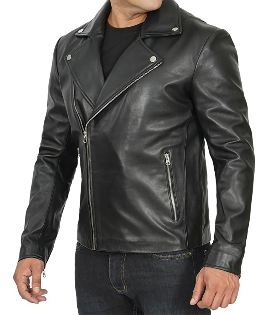 Rodney Men's Black Asymmetrical Leather Biker Jacket