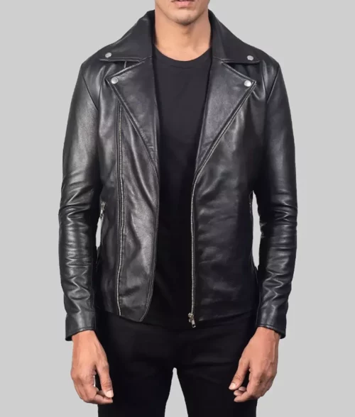 Rodney Men's Black Asymmetrical Leather Biker Jacket