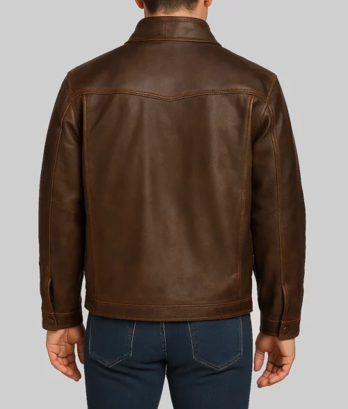 Roman Men's Brown Western Ranch Leather Jacket-Back View