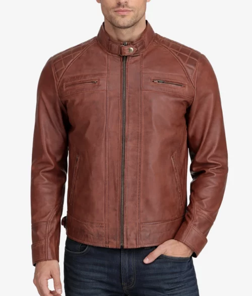 Sam Men's Brown Cafe Racer Quilted Biker Leather Jacket| Men's
