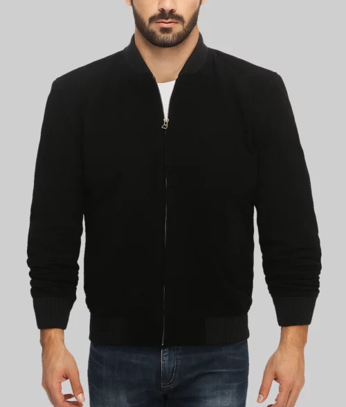 Teo Men's Black Suede Bomber Jacket