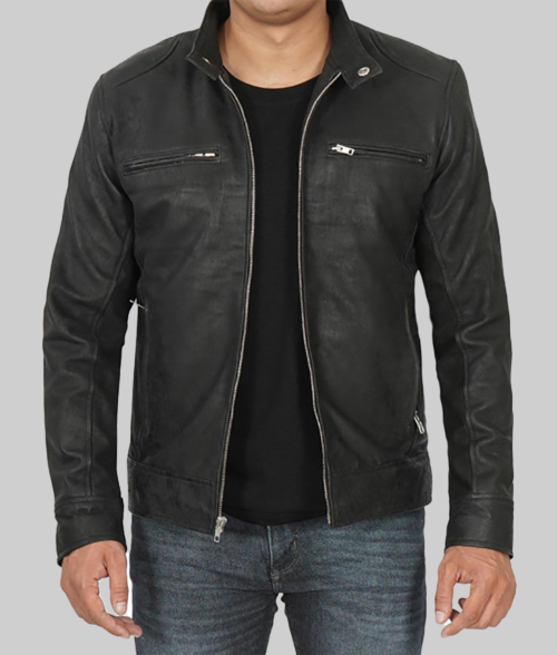 Terry-Mens-Black-Classic-Cafe-Racer-Leather-FrontView