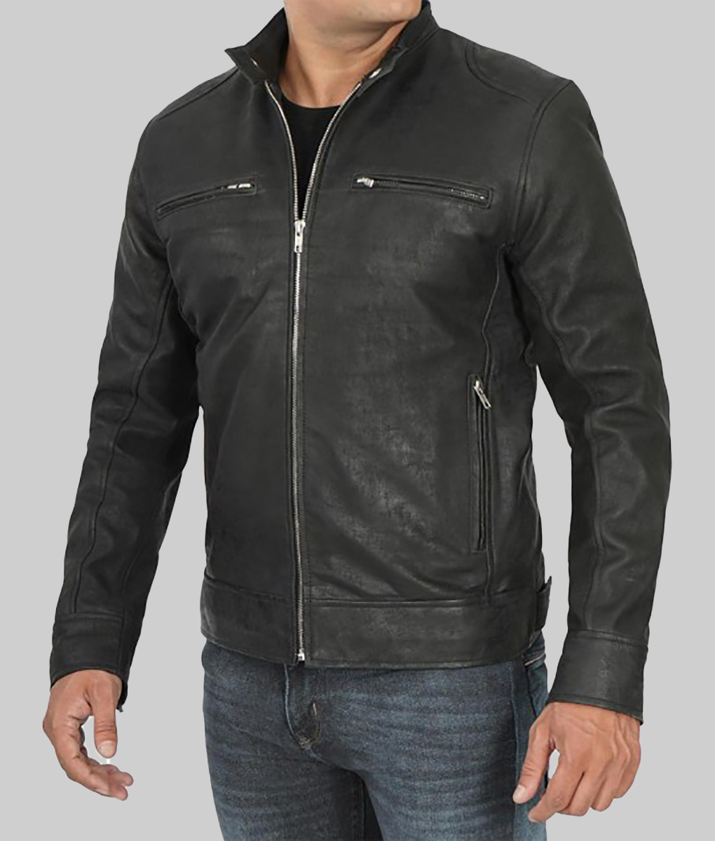 Terry Men's Black Classic Cafe Racer Leather Jacket - Image 4