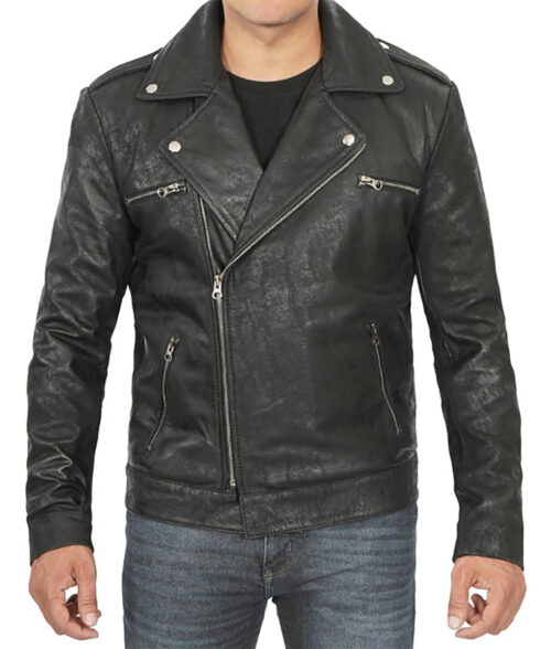 Vance Men's Black Vintage Asymmetrical Leather Biker Jacket