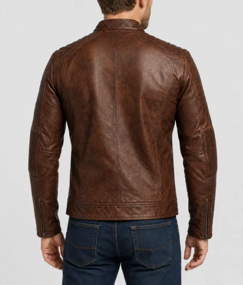 Victor Men's Brown Distressed Vintage Leather Cafe Racer Jacket - Back