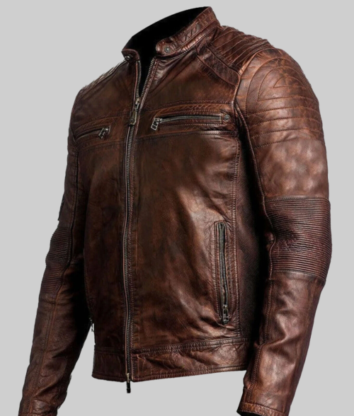 Alternative view of Victor Men's Brown Distressed Vintage Leather Cafe Racer Jacket