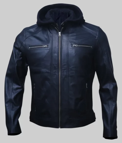 Wallace Men's Black Hooded Cafe Racer Leather Jacket