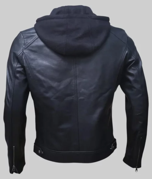 Wallace Men's Black Hooded Cafe Racer Leather Jacket