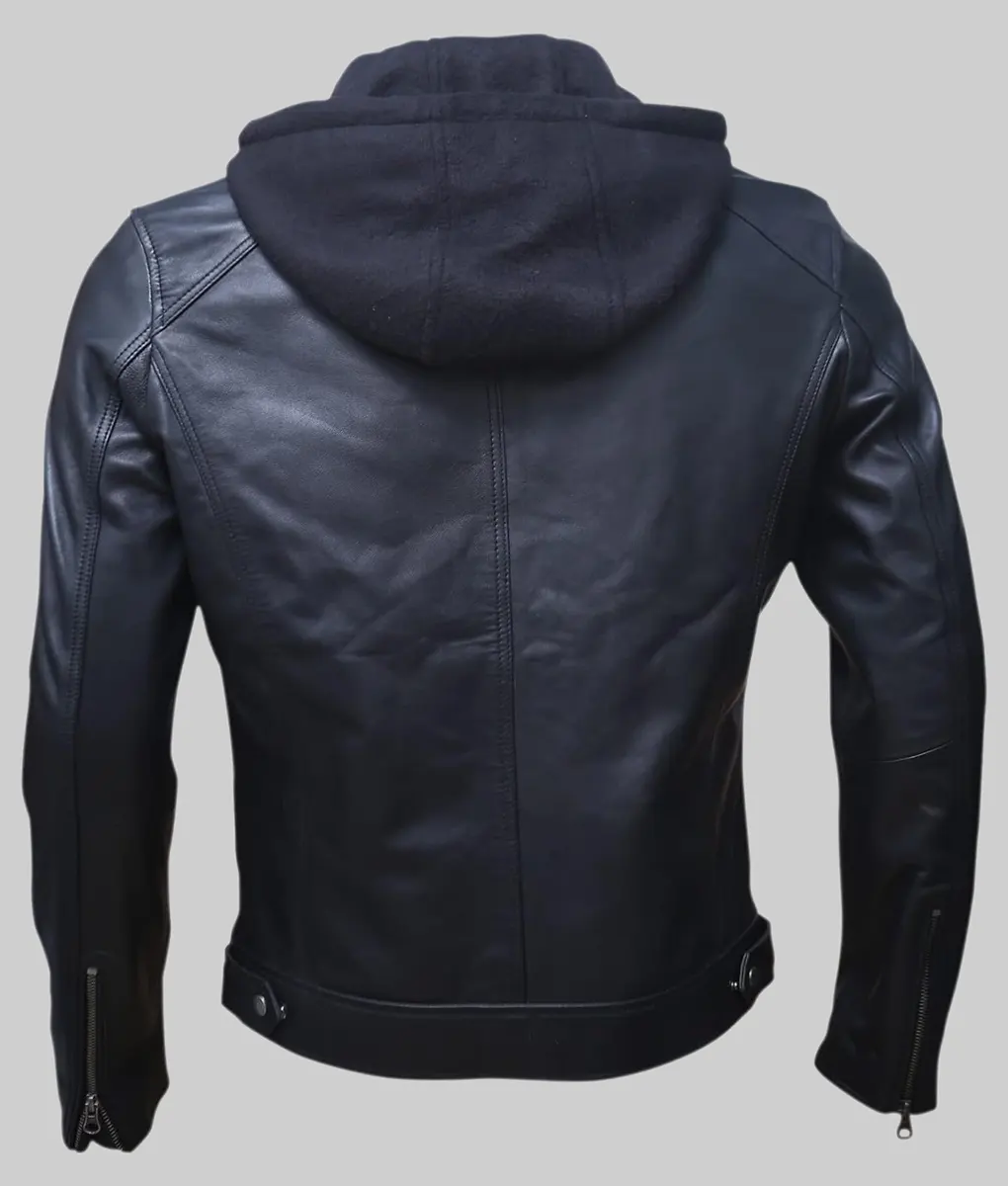 Wallace Men's Black Hooded Cafe Racer Leather Jacket