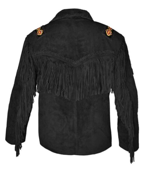 Wesley Men's Black Fringe Rugged Cowboy Suede Jacket