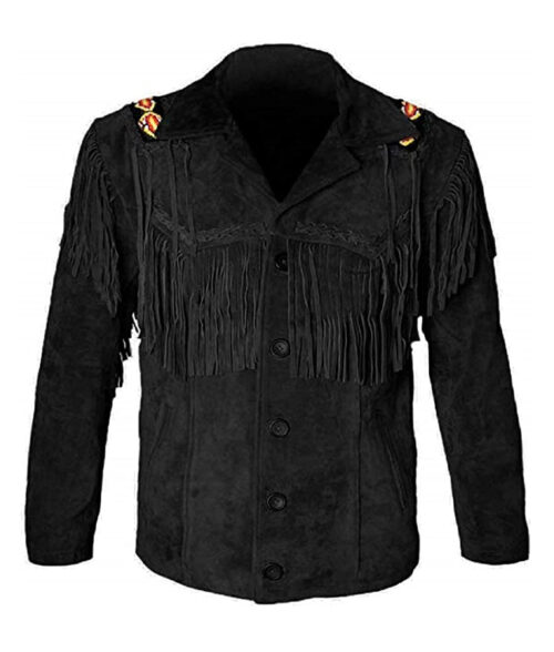 Wesley Men's Black Fringe Rugged Cowboy Suede Jacket