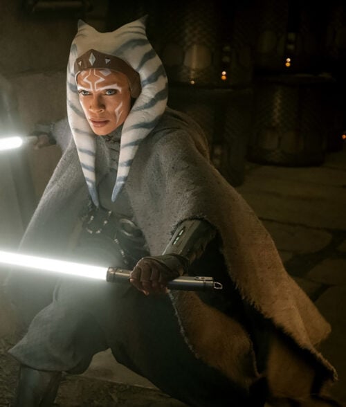 Rosario Dawson Ahsoka Grey Cloak - Rosario Dawson Ahsoka Disney Star Wars Cloak | Women's Wool Cloak - Front View