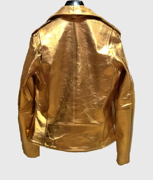 Asymmetrical Bikers Gold Leather Jacket