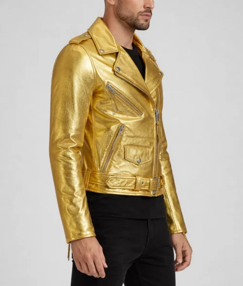 Men's Bikers Gold Leather Jacket-1