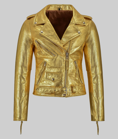 Bikers Gold Leather Jacket-FrontView