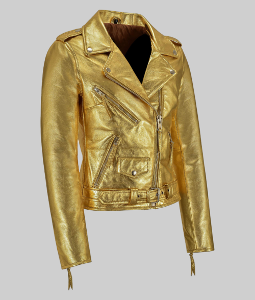 Bikers Gold Leather Jacket-SideView2