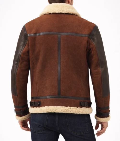 Cairo Men’s Brown Leather Shearling Aviator Jacket - Back