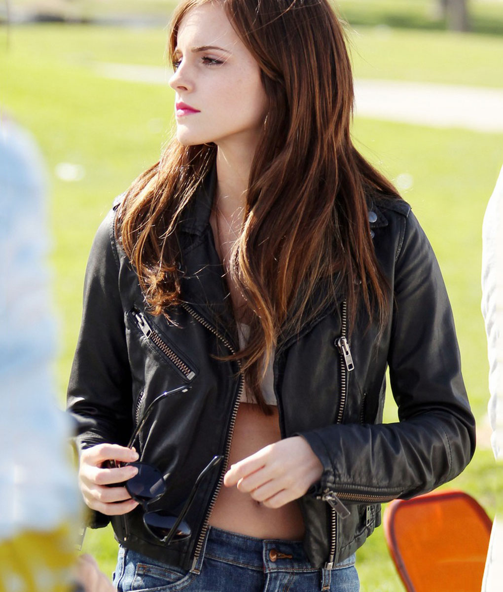 Leather Jacket Black Biker Emma Watson- RockStar Jacket