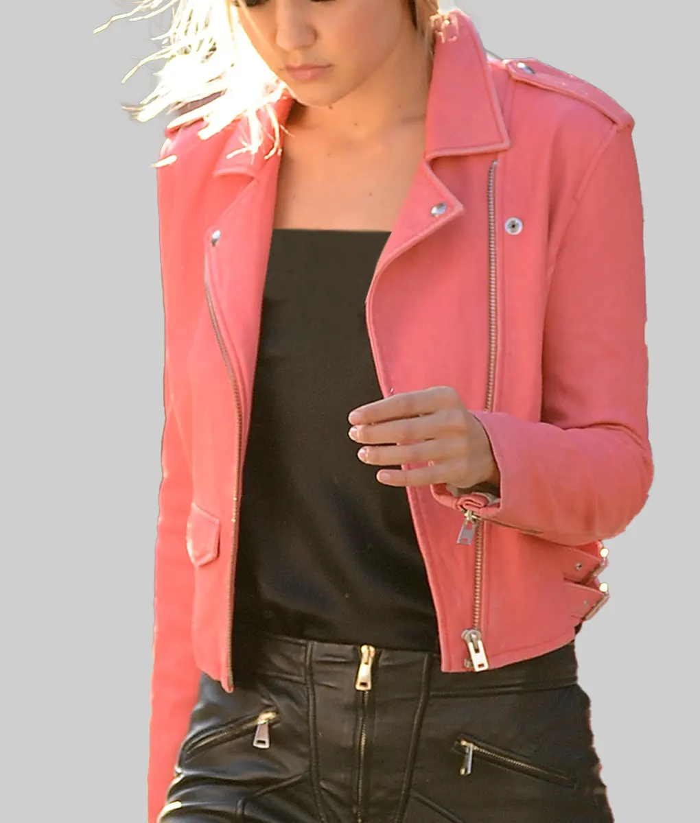 Gigi Hadid Pink Leather Jacket