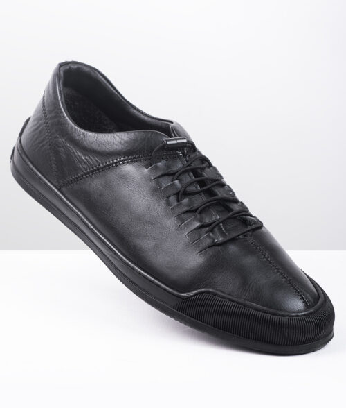 Men's Black Leather Lace Up Sneakers