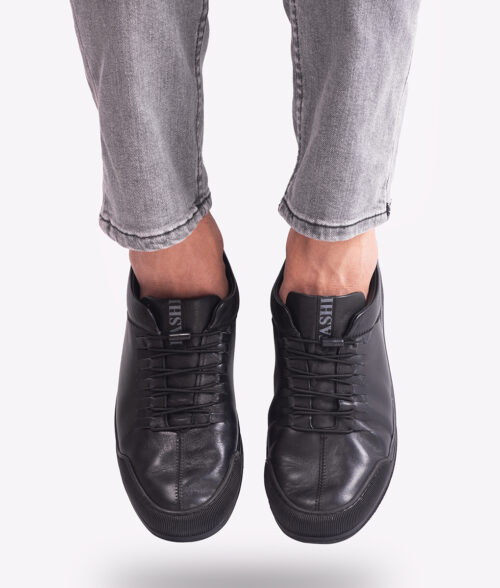 Men's Black Leather Lace Up Sneakers