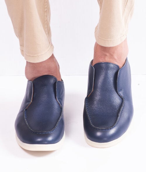 Men's Blue Leather Black Slip-on Boots
